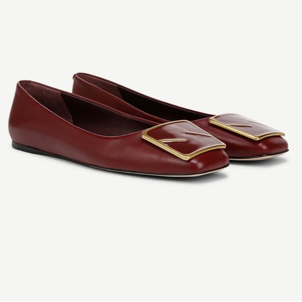 Elegant Burgundy Flats with Gold Accent